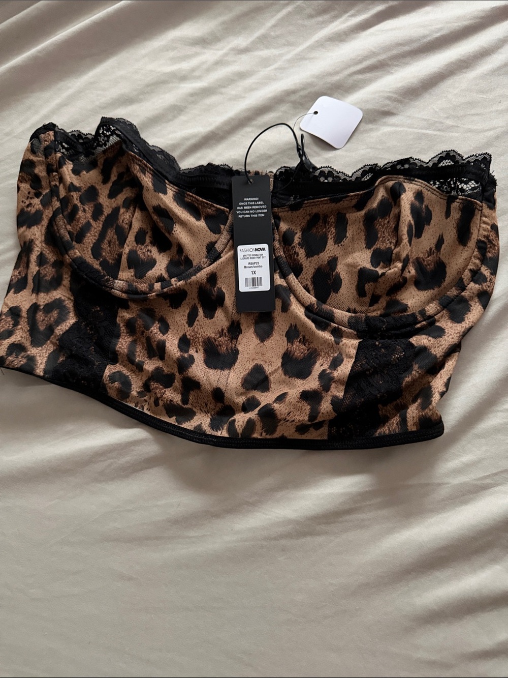 Fashion Nova Brown Leopard Lace Bandeau Bralette
